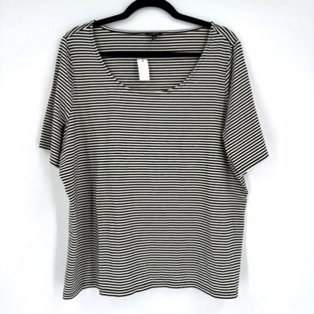 NWT Talbots Short Sleeve Shirt Knit Stretch Black/White Size 2X Petite Scoop Nec